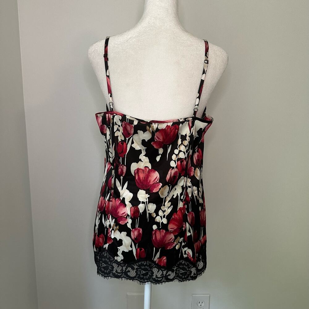White House Black Market black white & berry pink floral lace lined tank top, M - Picture 4 of 10